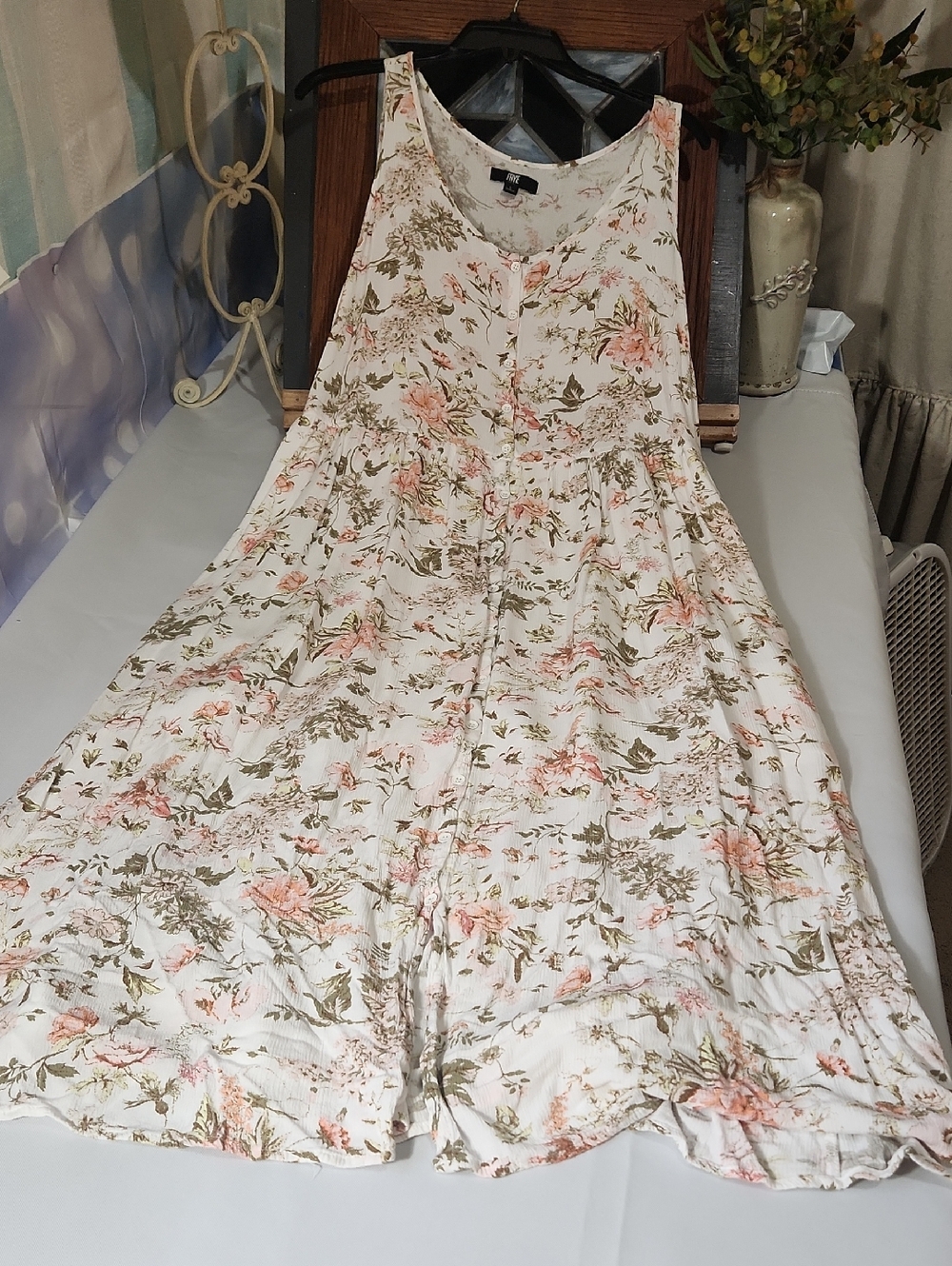 Frye Cream Maxi Dress with Pink & Olive Floral